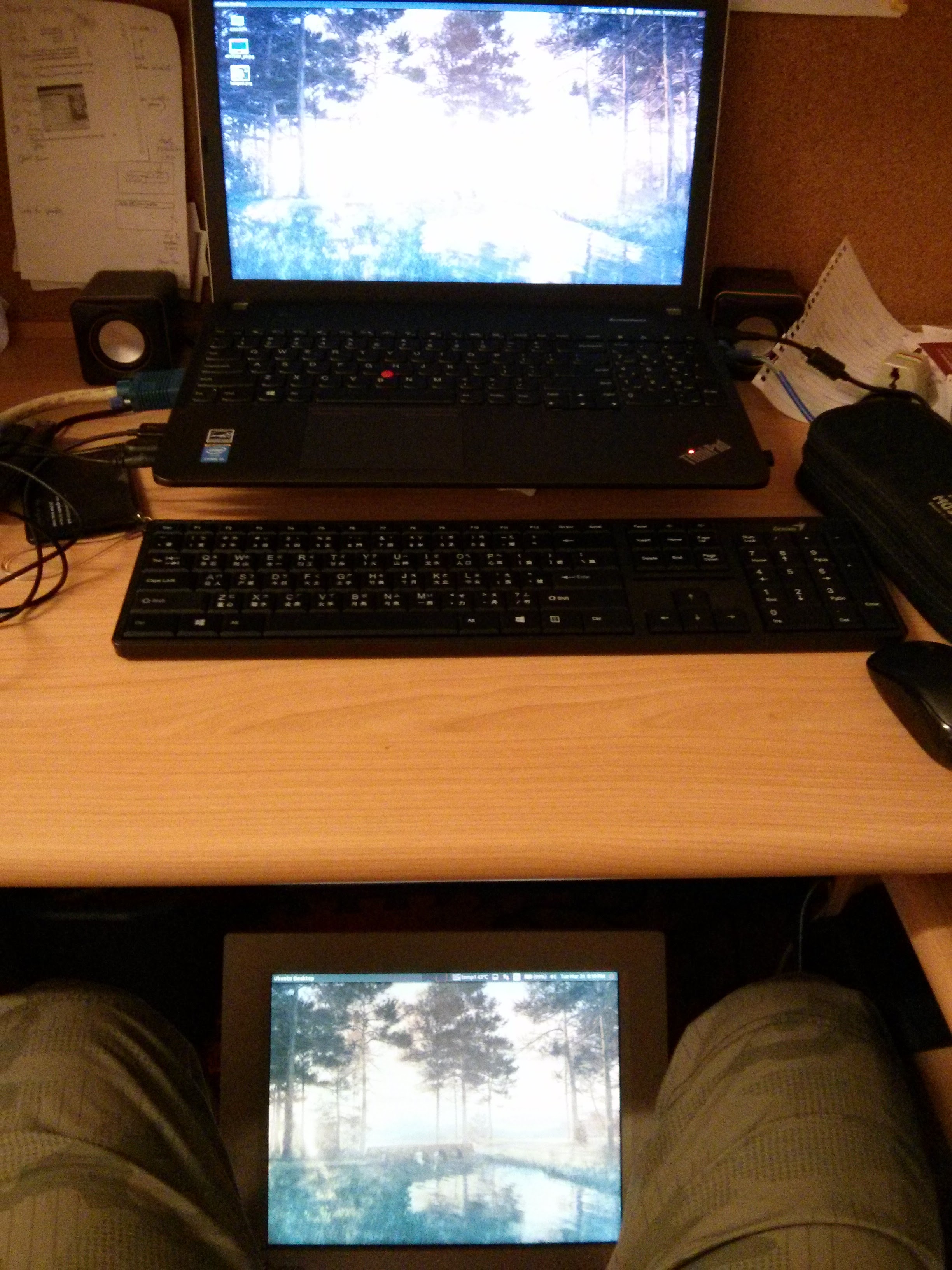 My desk in student hall with a 4:3 old monitor between my legs