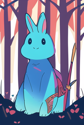 Rabbit with unicorn horn holding a spear